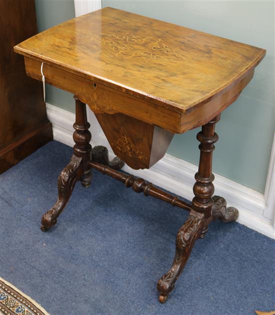 A Victorian inlaid walnut work table W.62cm